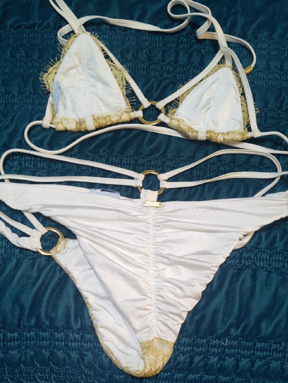 Beach Bunny White & Gold Lace Strappy Bikini - Picture 8 of 11
